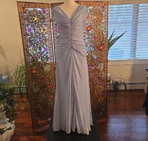 After Six Runched Sleeveless Maxi Formal Evening Gown Dress Blue Size 8